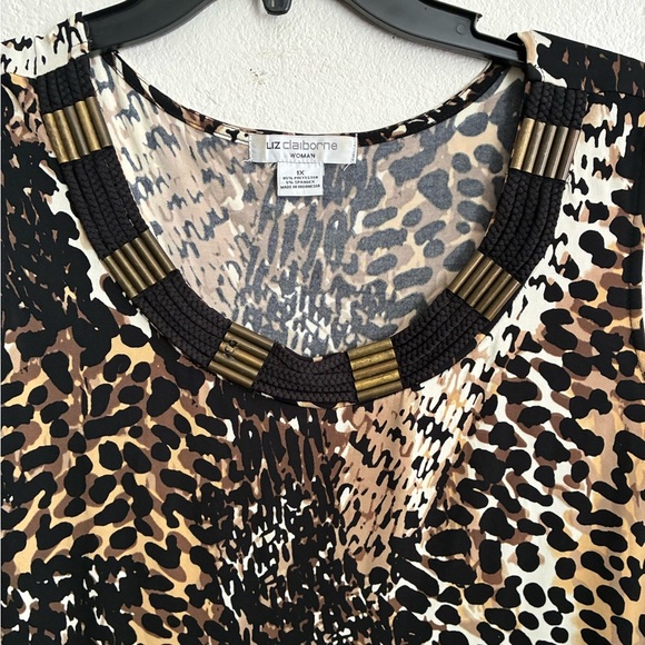 Liz Claiborne Black Brown Leopard Stretch Sleeveless Tunic Sheath Dress Women 1X - Picture 8 of 11